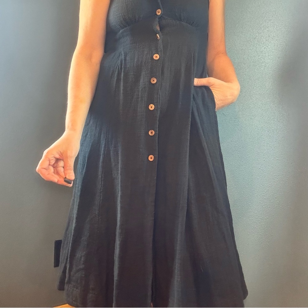 Free People Black Cotton Button Front Halter Dress with Open Back Size Small - Picture 8 of 12
